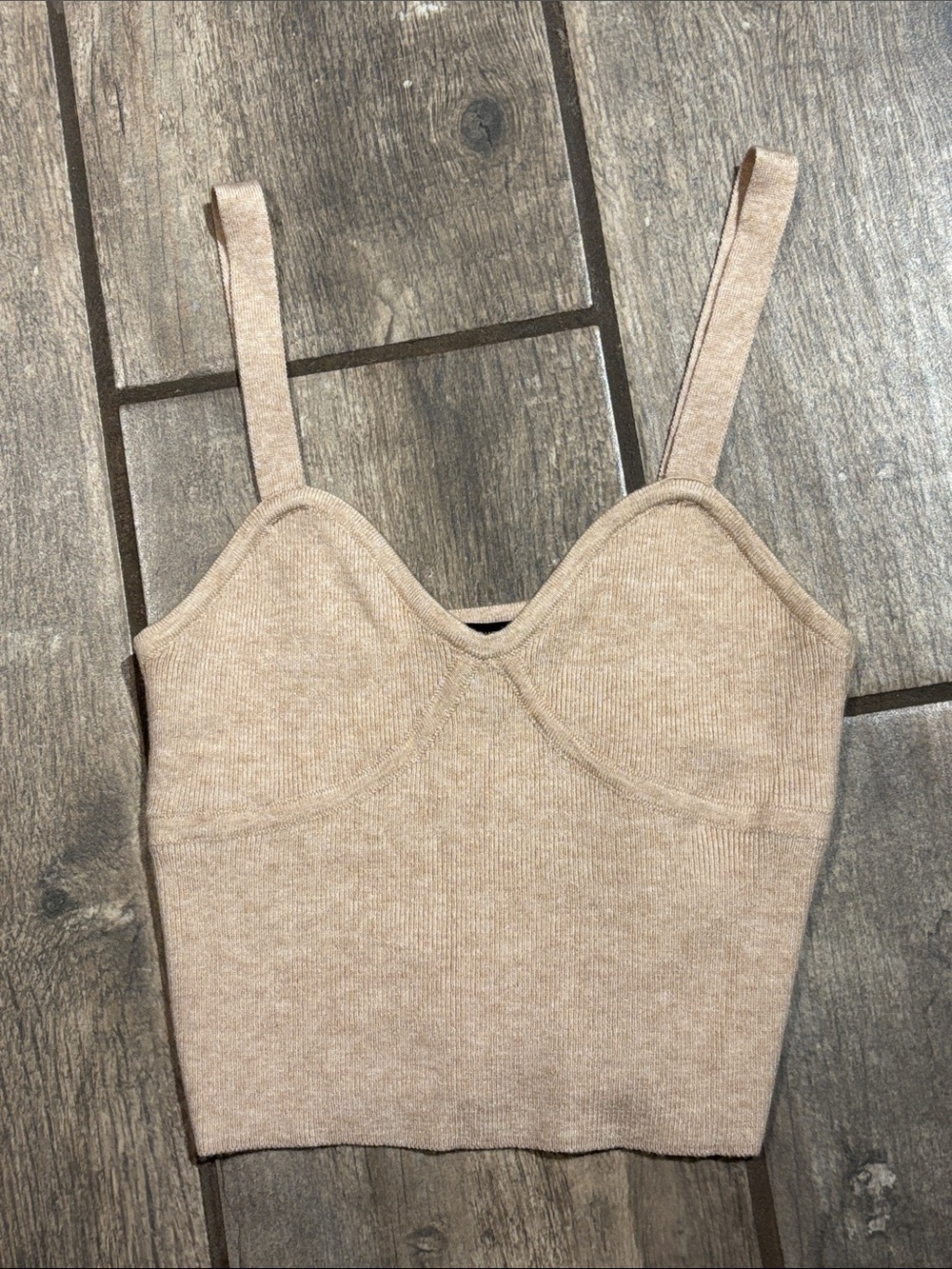 Forever 21 Beige Knit Sweetheart Crop Cami